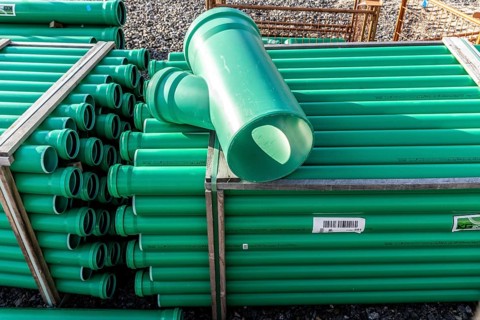 Symbolic picture construction site, sewage pipes for dirty and rainwater, for installation in the