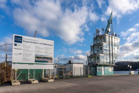 Construction site of the new regatta stand at Lake Baldeney in Essen, North Rhine-Westphalia,