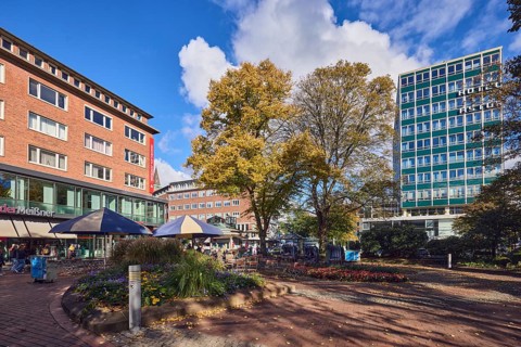 Pedestrian zone, Hotel Astor Kiel by Campanile, leather shop, Meissner leather, general