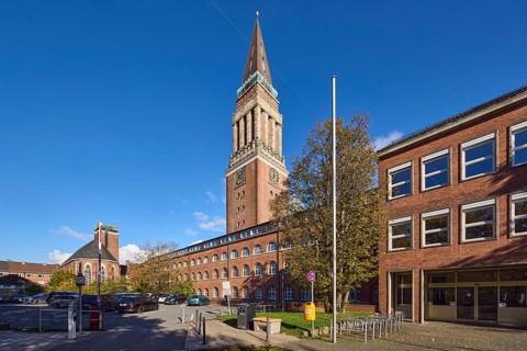 Old town hall, architect Hermann Billing, town hall tower, brick building, brick architecture,