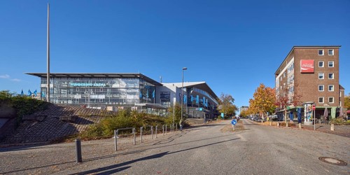 Wunderino Arena multi-purpose hall, general architecture, brick buildings, residential buildings