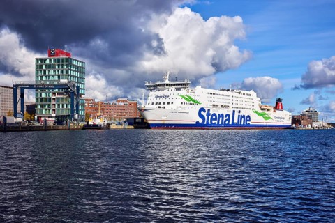 Kiel Fjord, Stena Germanica ferry, Stena Line GmbH, ferry, port house, high-rise building, modern