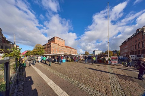 Opera house, general architecture, historic brick building, brick architecture, square, flagpoles,