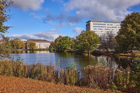 Kleiner Kiel, water area, lake, general development, commercial buildings, houses, high-rise