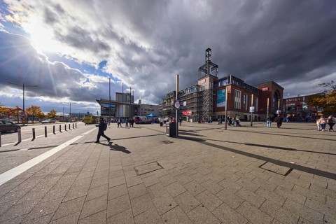 Main station, scaffolding, renovation, general architecture, brick architecture, square, barrier