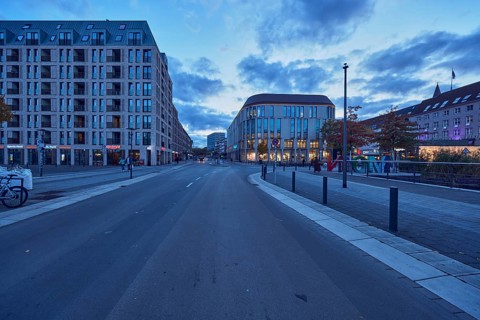 General architecture, commercial building, modern architecture, street, lantern, barrier bollard,
