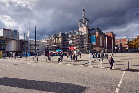 Main station, scaffolding, renovation, general architecture, buildings, modern buildings, barrier