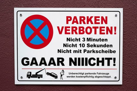 Private no-parking sign at a residential building, Lauf an der Pegnitz, Middle Franconia, Bavaria,