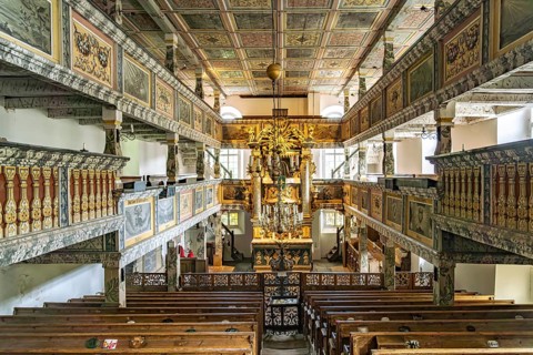 Interior of Baroque mountain church in Oybin, Zittau Mountains, Upper Lusatia, Saxony, Germany