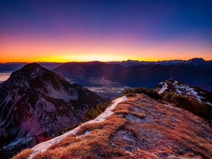Dawn in the mountains, view of Bad Reichenhall, Hochstaufen and Berchtesgaden Alps, Zwiesel, Bad