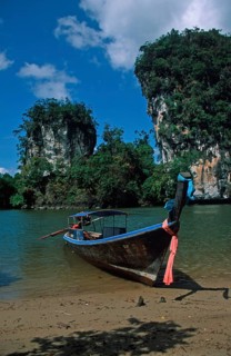 Longtail boat on the banks of the tidal river near Krabbi, two years in front of the tsunami,
