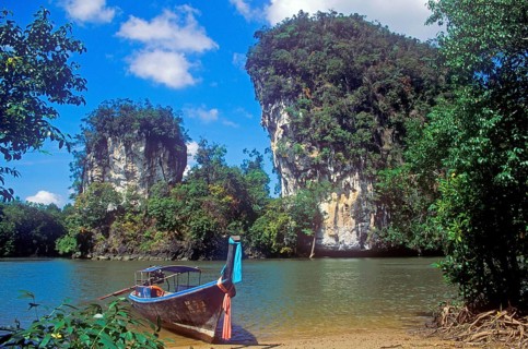 Longtail boat on the banks of the tidal river near Krabbi, two years in front of the tsunami,