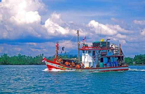 Fishing trawler, sea, two years in front of the tsunami, Krabi, Thailand, December 2002, vintage,