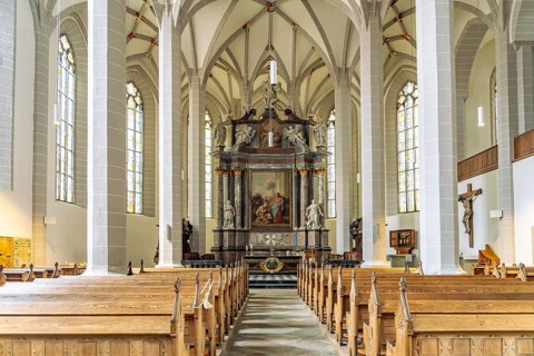 Altar in the interior of St. Peter's Cathedral in Bautzen, Upper Lusatia, Saxony, Germany