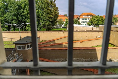 Bars and walls in the former Stasi prison Bautzen II, today a memorial in Bautzen, Upper Lusatia,