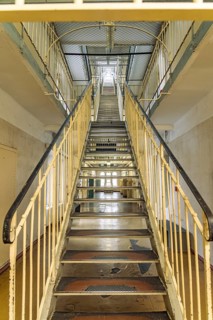 Central staircase in the interior of the former Stasi prison Bautzen II, today a memorial in