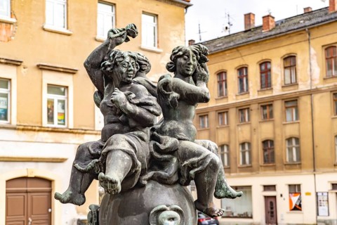 The Marktfrauenbrunnen in the old town of Zittau, Upper Lusatia, Saxony, Germany