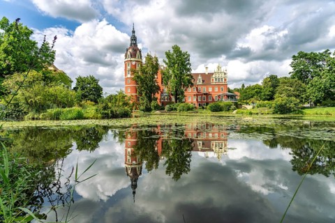 Muskau Castle in the Muskauer Park UNESCO World Heritage Site or Muzakowski Park in Bad Muskau,