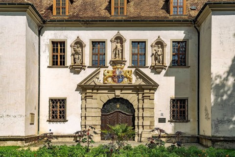 Portal of the Old Muskau Castle in the UNESCO World Heritage Site Muskauer Park or Muzakowski Park