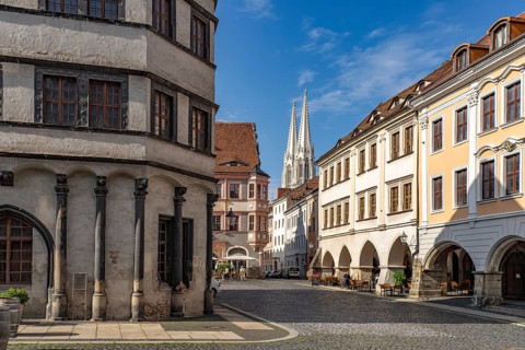 Untermarkt, Waage and St. Peter's Church in Görlitz, Upper Lusatia, Saxony, Germany