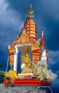Shrine in Wat Tam Sua monastery, which is partly on the top of a mountain, Krabi, Thailand,