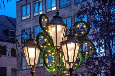 Christmassy decorated lanterns during the Advent season, Nuremberg, Middle Franconia, Bavaria,