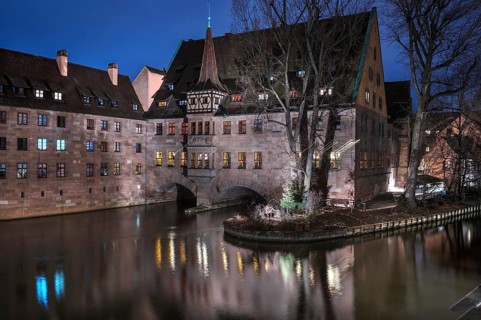 Former Heilig Geist Hospital above Pegnitz, built in the 14th century, now a rest of the