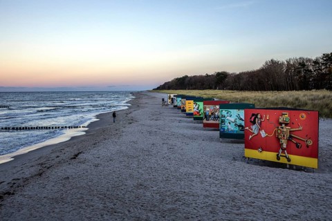 Advertising posters on the beach in Zingst, Fischland-Darss-Zingst, Western Pomerania Lagoon Area