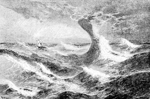 Storm Trombe at sea, open sea, meteorology, stormy weather, hurricane, high wind speed, extremely
