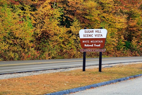 Roadside sign, Sugar Hill Observation Deck, Kancamagus Highway, White Mountain, New Hampshire, New