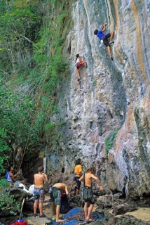 Mountaineers on Railay East Beach, two years in front of the tsunami, Krabi, Thailand, December