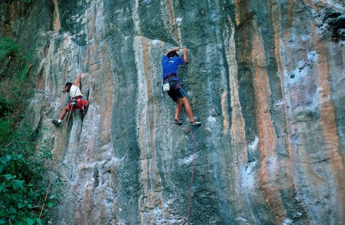 Mountaineers on Railay East Beach, two years in front of the tsunami, Krabi, Thailand, December