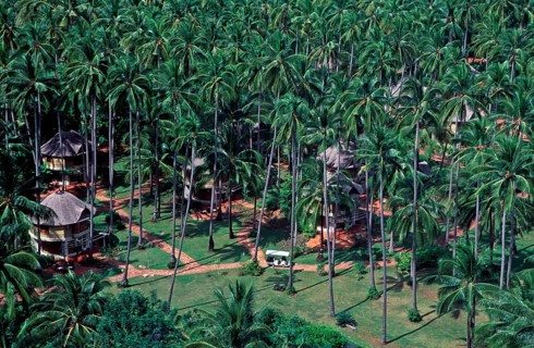 Houses, palm trees, view of holiday complex from the viewpoint, two years in front of the tsunami,