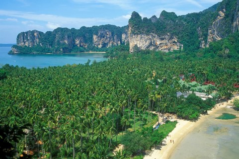 Mountains, sea, beach, view of Railay East from the viewpoint, two years in front of the tsunami,