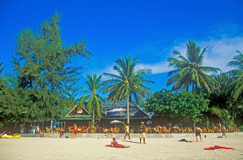 People, palm trees, beach, Railay West, two years in front of the tsunami, Krabi, Thailand,