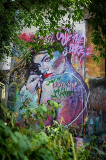 Graffiti on the former US eavesdropping facility on Teufelsberg in Grunewald, Berlin, Germany
