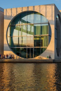 Marie-Elisabeth-Lüders-Haus in the evening light on the Spree in the government district, Berlin