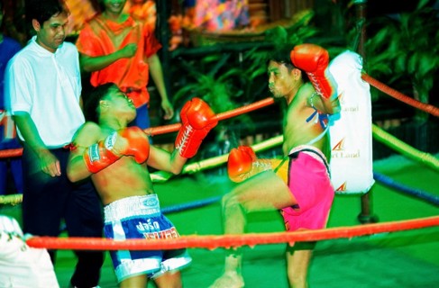 Thai boxing, Ko Phuket, Thailand, December 2002, vintage, retro, old, historic
