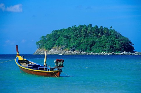 Longtail boat, island, Kata Beach, two years in front of the tsunami, Ko Phuket, Thailand, December