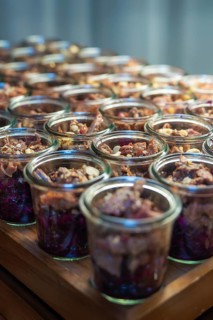 Rustic glasses filled with nuts and red cabbage, Christmas party Dekra Congresshotel Wart, Calw