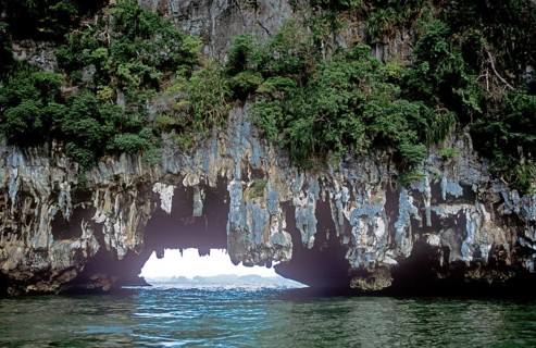 Limestone cliffs, Phangnga Bay, Ko Phuket, Thailand, December 2002, vintage, retro, old, historic