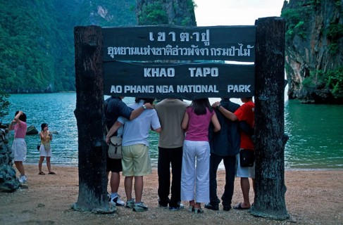 Tourists taking selfie, James Bond rocks, James Bond Island, two years in front of the tsunami,