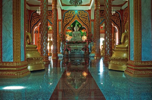 Buddha statue, Wat Chalong monastery, Ko Phuket, Thailand, December 2002, vintage, retro, old,