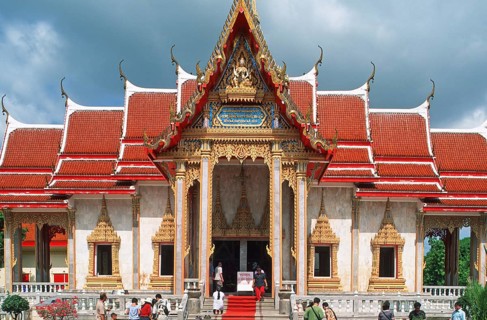 Building, Wat Chalong monastery, Ko Phuket, Thailand, December 2002, vintage, retro, old, historic