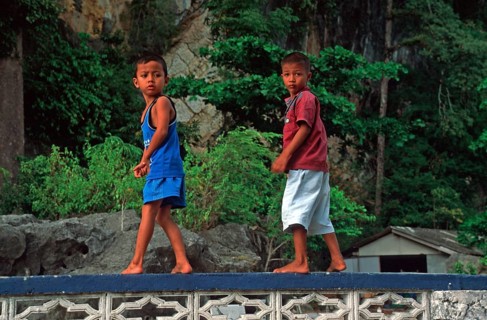 Little boys, children in the stilt village of Ko Pannyi in Phangnga Bay near Ko Phuket, two years