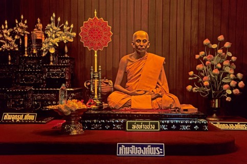 Wax monk at Wat Chalong monastery, Ko Phuket, Thailand, December 2002, vintage, retro, old,