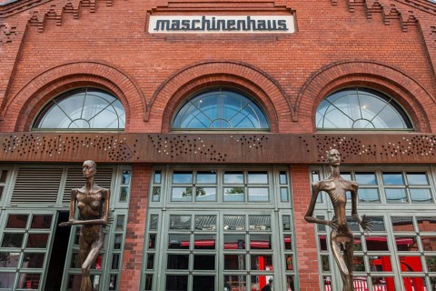 Kulturbrauerei architectural monument with the figures Adam and Eve on Prenzlauer Berg, Berlin
