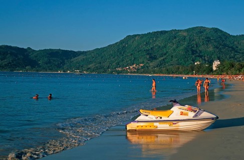 People, boat, Patong Beach, Ko Phuket, two years in front of the tsunami, Thailand, December 2002,