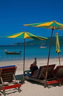 Umbrellas, people, Patong Beach, Ko Phuket, two years in front of the tsunami, Thailand, December