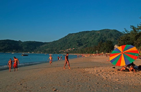 Parasol, people, Patong Beach, Ko Phuket, two years in front of the tsunami, Thailand, December